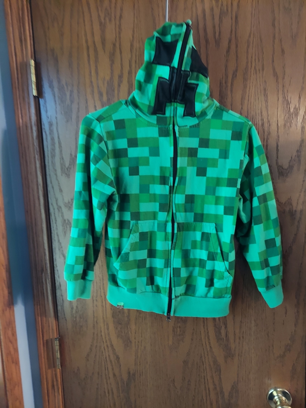 Minecraft Creeper Full-Zip Masked Hoodie Size Medium (8-10) Green Pixel